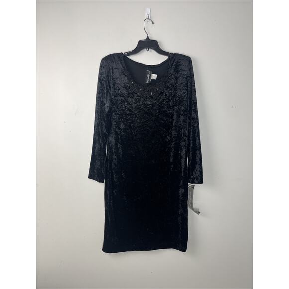 VTG Molly Malloy Velvet Dress 16 Black Crushed Velvet Beaded Whimsi Goth Witchy - Picture 1 of 14